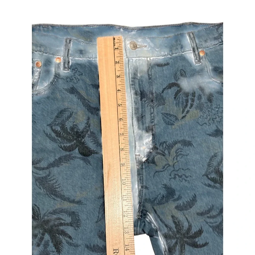 Levis 502 Regular Taper Denim Shorts Mens 40‎ Blue Tropical Palm Tree Print Jean